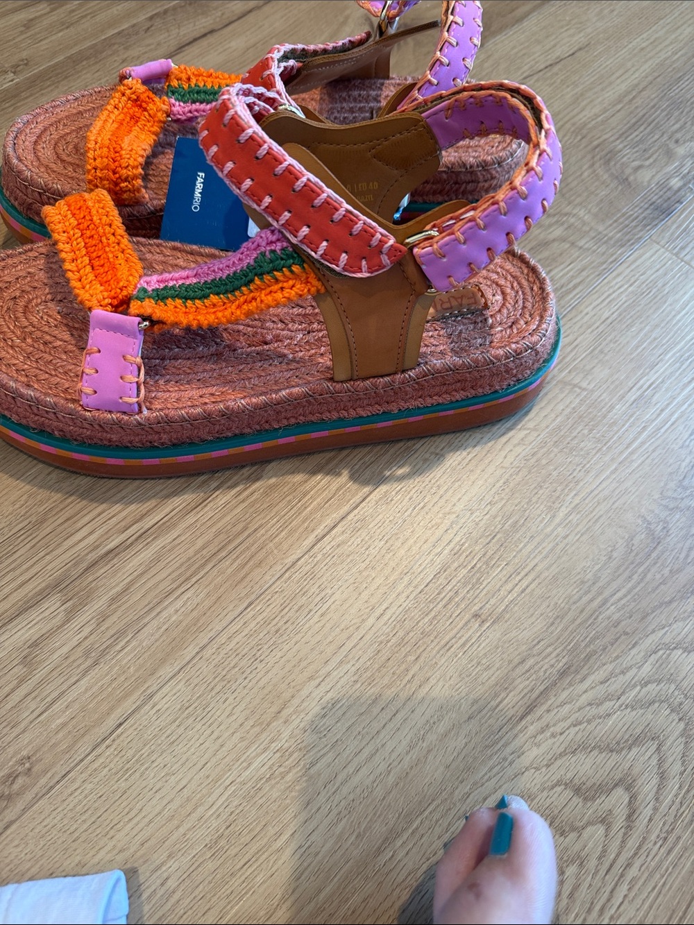 FARM Rio Colorblock Crochet Platform Sandals - Pink, Orange & Green - Picture 3 of 4